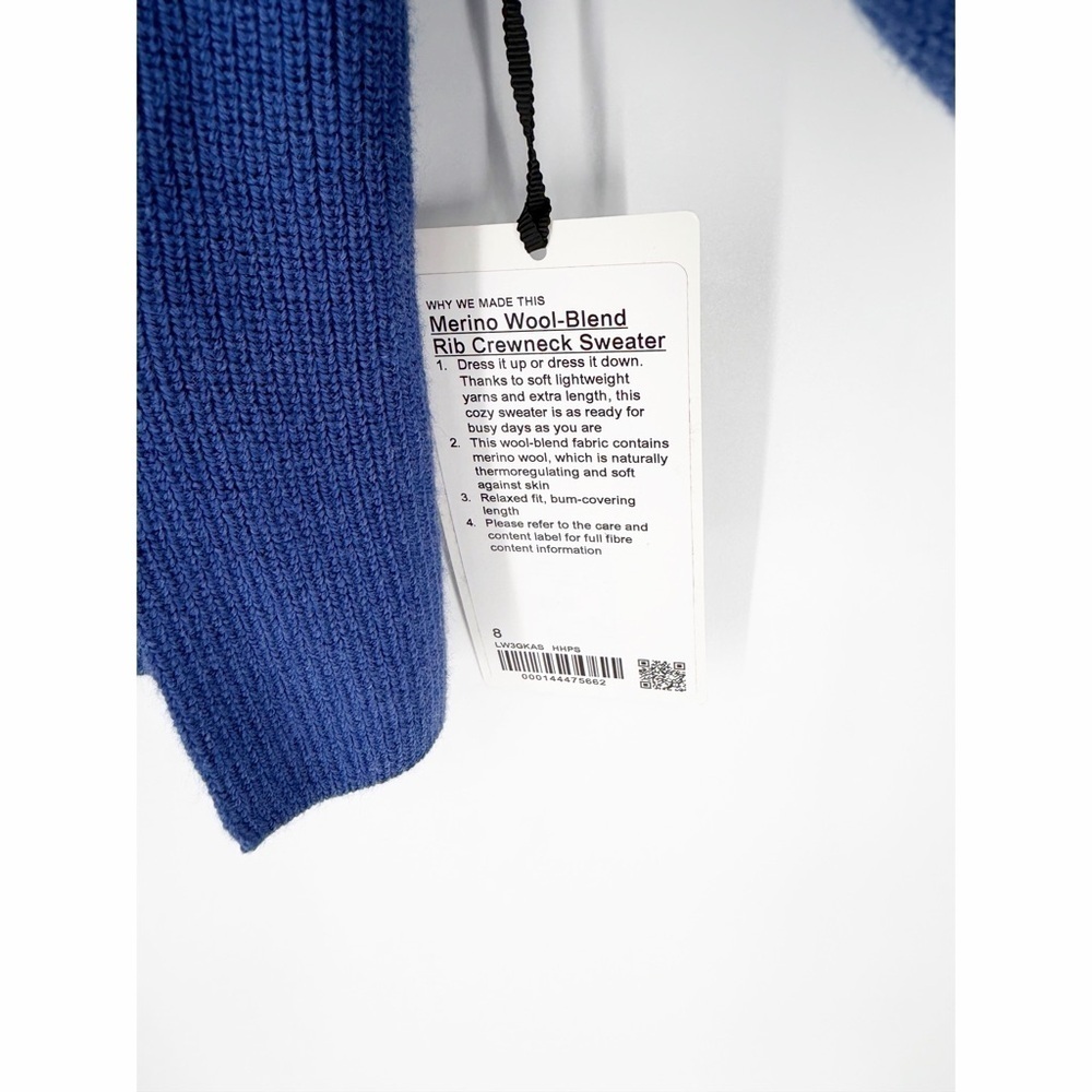 NWT Lululemon Merino Wool-Blend Ribbed Crewneck Sweater Heathered Psychic Size 8 - Picture 3 of 6